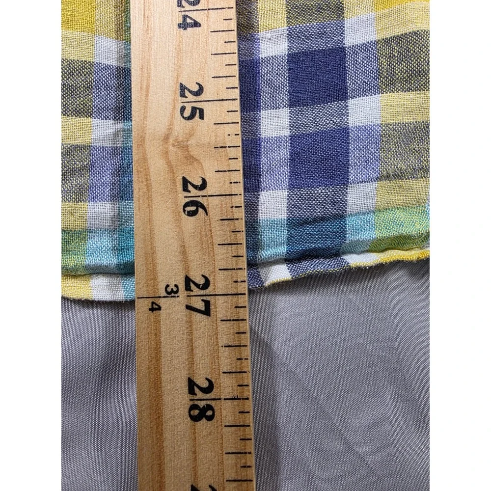 Banana Republic Linen Blend Short Sleeve Plaid Shirt Mens Small Yellow Blue